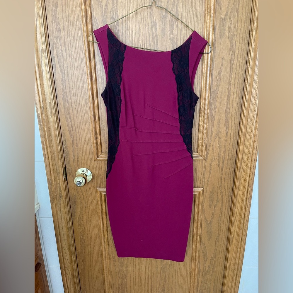 Jacob Burgundy Dress with Black Lace Accents